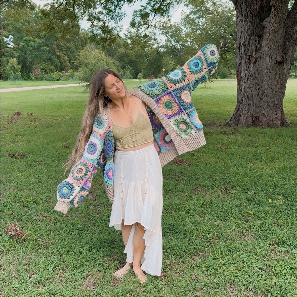 Handmade Crochet Granny Square Cardigan Sweater By My Mom🫶🏻✨ One of a Kind Piece